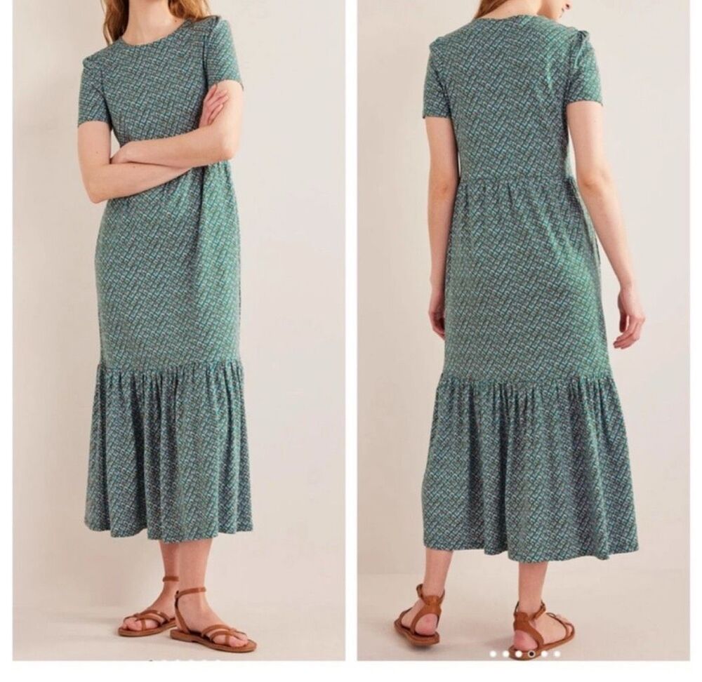Boden Emma Tiered Jersey Dress Bloom Bud Floral Pattern Size 12P